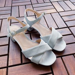 Clarks light blue suede block heel sandals